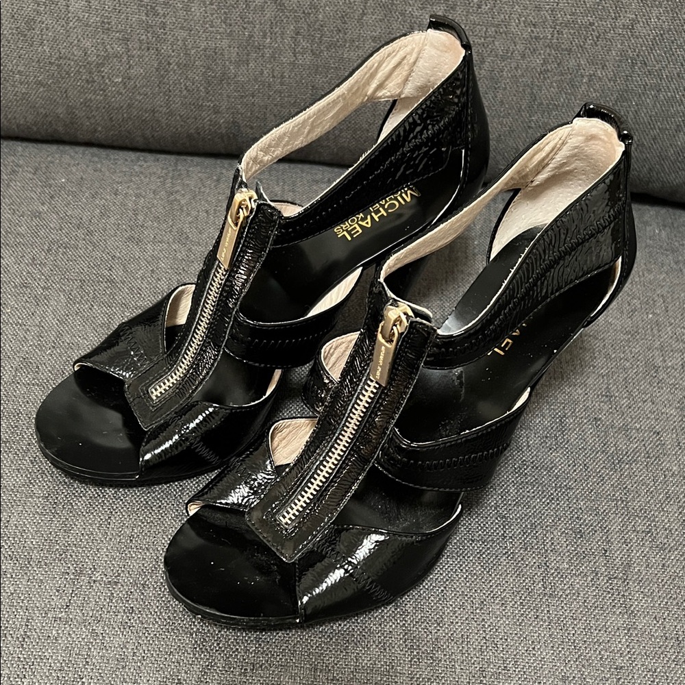 Michael Kors Black Patent Heels with Gold Zipper